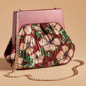 Nwt-Anthropologie Pleated Velvet Clutch - Pink Combo